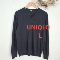 UNIQLO エクストラファインメリノVネックセータ L ネイビー ウール