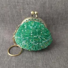 がま口　ハンドメイド　財布　小銭入れ　コインケース　キラキラ　グリーン　緑