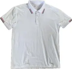 ホワイト ポロシャツ トリコロール ストライプ付きM スポーツ ゴルフ等OK