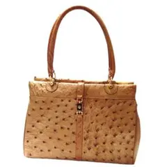 未使用　オーストリッチ　ハンドバッグ　ゴールド系　金運　ヴィンテージ