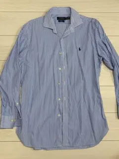 POLO Ralph Lauren ストライプシャツ ブルー　刺繍ロゴ