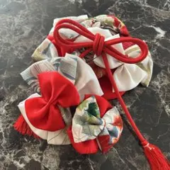 髪飾り ヘッドドレス 4点セット 着物リメイク 七五三 和装 リボン 赤