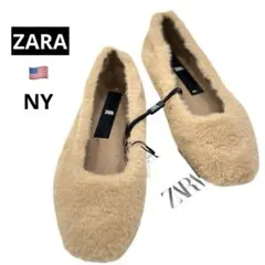【ZARA】フラットシューズ　フェイクファー　バレエシューズ37 新品未使用品