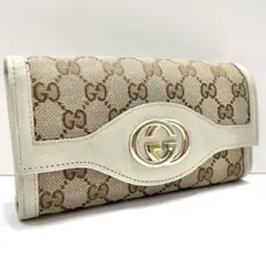 グッチ 長財布 インターロッキング GGキャンバス GG柄 ゴールド金具 白