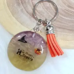 ハロウィン レジン チャーム キーホルダー オレンジ タッセル