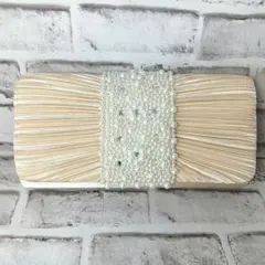 ベージュ パールビーズ装飾 クラッチバッグ 結婚式 二次会 レディース 大人