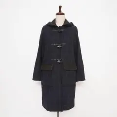 ハリスツイード ウール混 格子柄ダッフルコート ネイビー サイズM*JD1118
