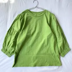 【アズールバイマウジー】切替Tシャツ 袖異素材 7分袖 袖口ゴム 綿100％ S