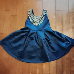 ネイビー 装飾ドレス 100%コットン