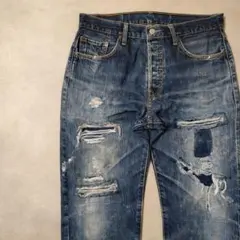 ビンテージ リーバイス 501 ダメージ パッチワーク グランジデニム w33