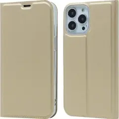 ゴールド 手帳型ケース iPhone15ProMax用 カードポケット付き