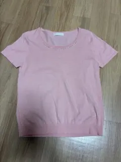 組曲、ピンク クルーネック ニット 半袖