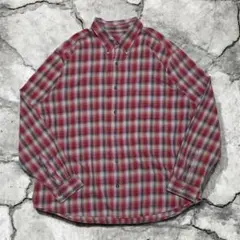 Eddie Bauer オンブレチェックシャツ XL レッド系 古着