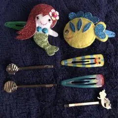 ディズニー　アリエル、カラフルな人魚とお魚のヘアピン　7点セット