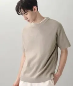 【THE SHOP TK/タケオキクチ】リネンタッチ ニットコンビ半袖TシャツL