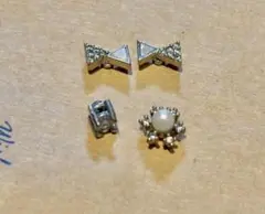 ボディピアス　16G リボン　パール　雪の結晶　クリアストーン 4点セット