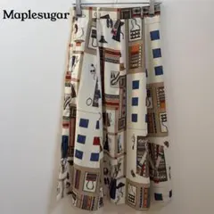 【Maplesugar】フレアスカート ネイティブ柄 総柄 ベージュ 日本製 M