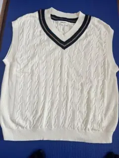 GLOBAL WORK ホワイト ケーブル編み Vネックベスト