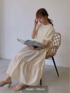 VIVAYOUクリーム 半袖カットソーワンピース