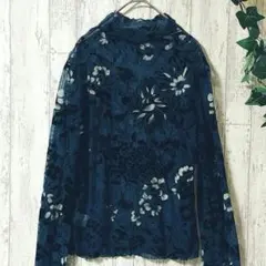 美品✨4298 シズカコムロ 花柄ベルベット長袖トップス40