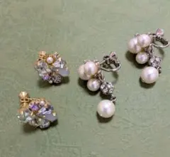 パールとクリスタルのイヤリング2個セット