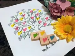 ハートの葉の木イラストと木製スタンプセット　結婚式　ウェディングツリー
