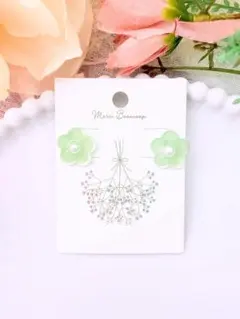 No.2497 春カラー❁⃘小さなお花耳飾り(pastel green)