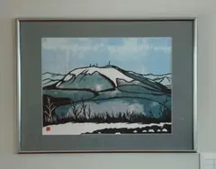 赤城山冬景色「雪ばれ」（水彩、切り絵）額付（748x564mm） 水彩画 早春浅間 白鳥映雪 額装53センチ44センチ. - メルカリ