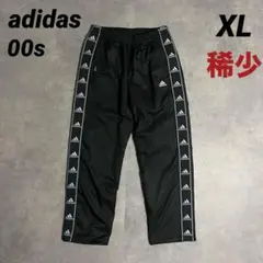 稀少 adidasワイドトラックパンツXL裾ファスナーブラック黒ロゴテープ