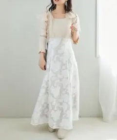 ニットドッキング肩リボンワンピ