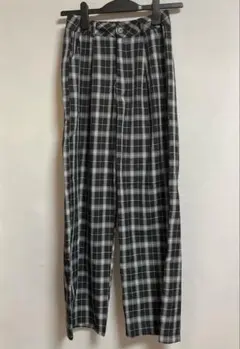 ハイウエストストレートパンツ　チェック　スラックス　ポケット　韓国ファッション