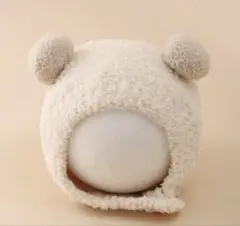 クマ耳付きフリースベビー帽子
