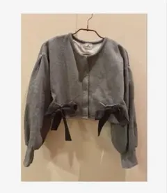 merry jenny スウェットカーディガン　リボン　グレー