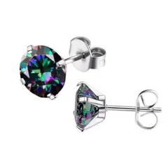 ピアス金属アレルギー対応 レインボー ラウンドカットクリスタルピアス6mm