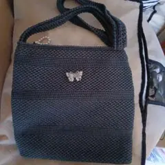 グレー編み込みショルダーバッグ