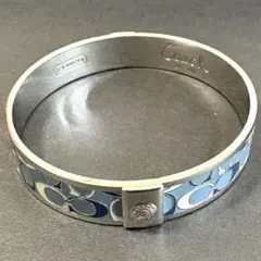 Coach ロゴ シグネチャー 幅広 ブレスレット バングル 刻印あり ブルー