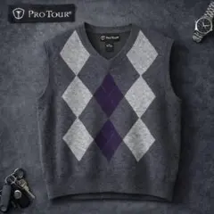 美品 プロツアー アーガイル Vネックニットベスト M