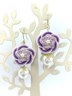 【水引】梅結びの和ピアス 紫苑