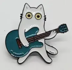 猫　ねこ　ネコ　白猫　みどりギター　ピンブローチ　ピンズ　PINS　バッジ