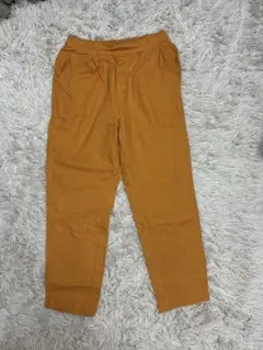 【春ファッション】オレンジ ストレートパンツ ウエストゴム