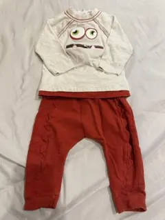 目デザインの長袖トップスとパンツセット