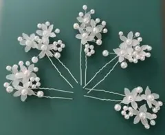 花とパールのヘアピン 5個セット