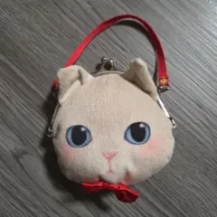 ねこちゃん　プリント　がま口ポーチ　ウ