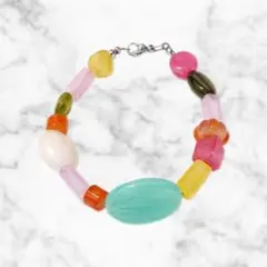 【一点物】天然石風カラフルビーズのブレスレット