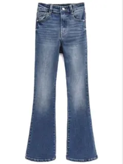 GRL ハイウエストフレアデニムパンツ[cu498] Mサイズ　ブルー