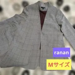 【美品】Ranan　ラナン　ノーカラージャケット　グレー　М グレンチェック