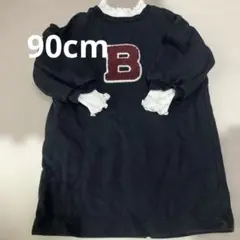 apres les cours Bワッペン重ね着風 ワンピース ブラック90cm