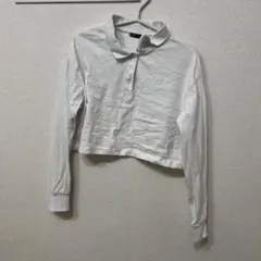 ホワイト クロップド長袖ポロシャツ　zara