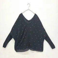 ザラ トップス カットソー チュニック Vネック 薄手 ビジュー ブラック S