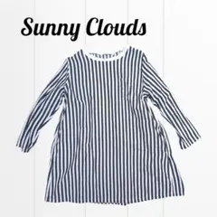 Sunny Clouds 白と黒のストライプ 長袖ワンピース
